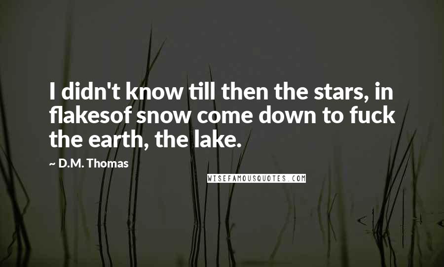 D.M. Thomas Quotes: I didn't know till then the stars, in flakesof snow come down to fuck the earth, the lake.