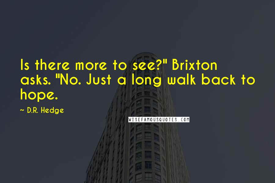 D.R. Hedge Quotes: Is there more to see?" Brixton asks. "No. Just a long walk back to hope.