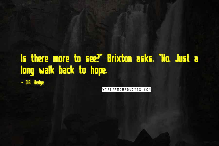 D.R. Hedge Quotes: Is there more to see?" Brixton asks. "No. Just a long walk back to hope.
