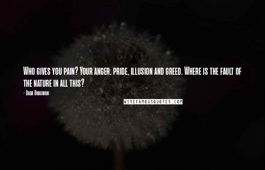 Dada Bhagwan Quotes: Who gives you pain? Your anger, pride, illusion and greed. Where is the fault of the nature in all this?