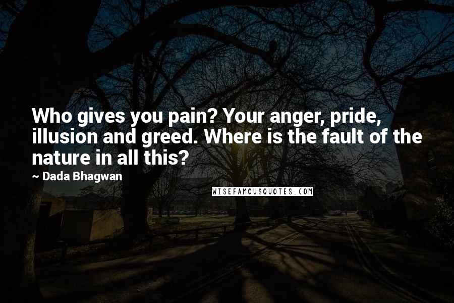 Dada Bhagwan Quotes: Who gives you pain? Your anger, pride, illusion and greed. Where is the fault of the nature in all this?