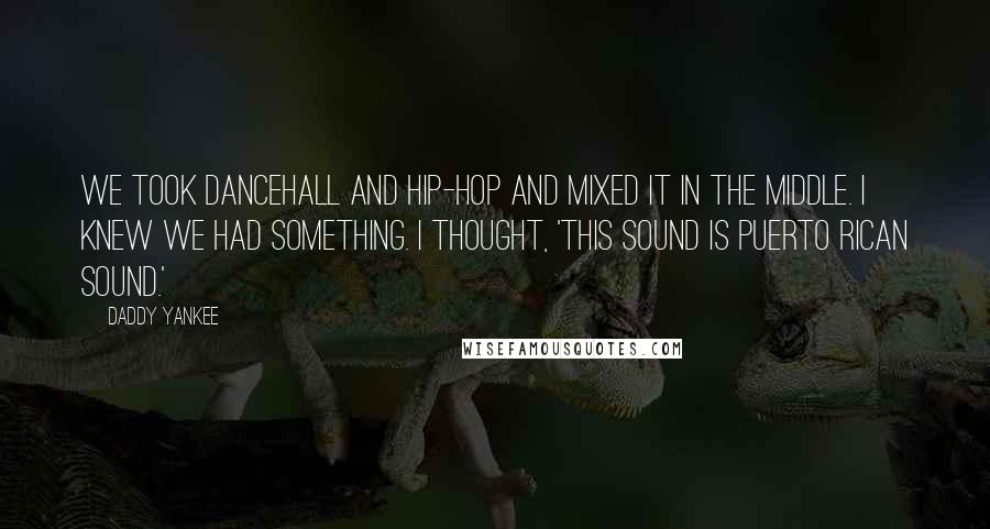 Daddy Yankee Quotes: We took dancehall and hip-hop and mixed it in the middle. I knew we had something. I thought, 'This sound is Puerto Rican sound.'
