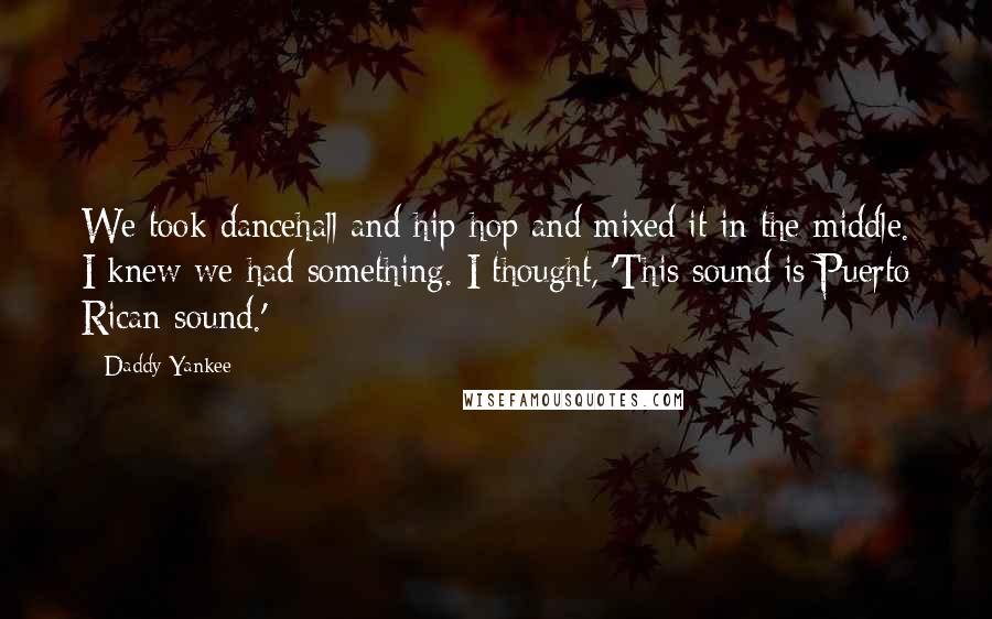 Daddy Yankee Quotes: We took dancehall and hip-hop and mixed it in the middle. I knew we had something. I thought, 'This sound is Puerto Rican sound.'