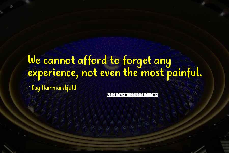 Dag Hammarskjold Quotes: We cannot afford to forget any experience, not even the most painful.