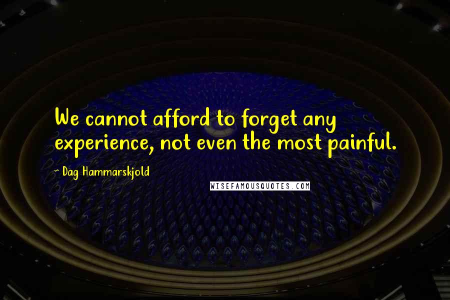 Dag Hammarskjold Quotes: We cannot afford to forget any experience, not even the most painful.