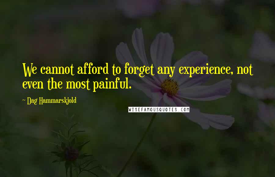 Dag Hammarskjold Quotes: We cannot afford to forget any experience, not even the most painful.