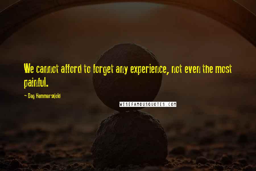 Dag Hammarskjold Quotes: We cannot afford to forget any experience, not even the most painful.