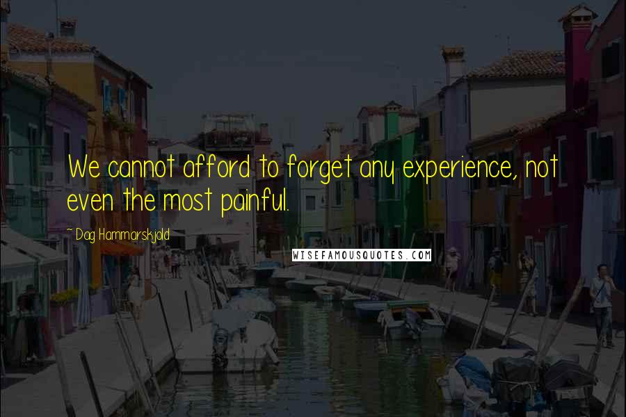 Dag Hammarskjold Quotes: We cannot afford to forget any experience, not even the most painful.