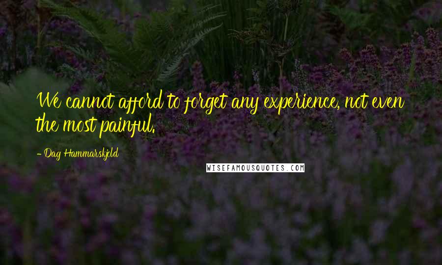 Dag Hammarskjold Quotes: We cannot afford to forget any experience, not even the most painful.