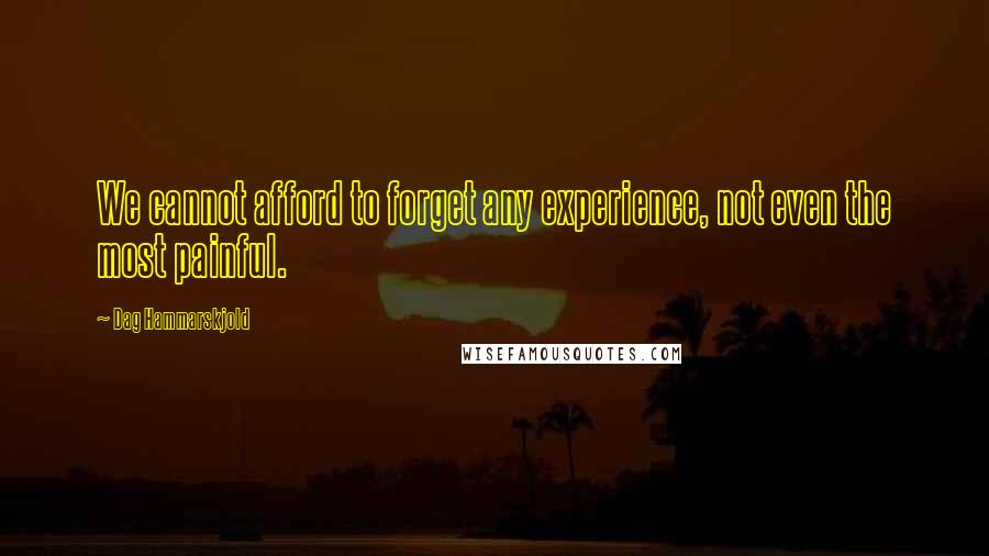 Dag Hammarskjold Quotes: We cannot afford to forget any experience, not even the most painful.