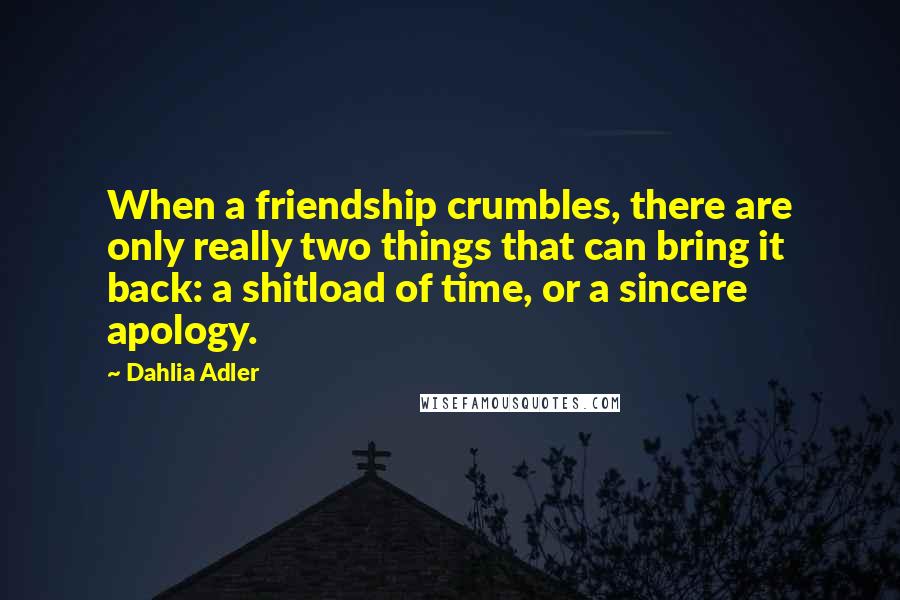 Dahlia Adler Quotes: When a friendship crumbles, there are only really two things that can bring it back: a shitload of time, or a sincere apology.