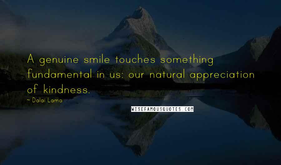 Dalai Lama Quotes: A genuine smile touches something fundamental in us: our natural appreciation of kindness.