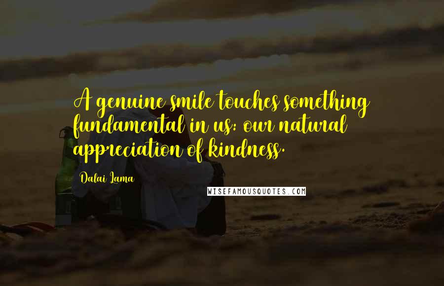 Dalai Lama Quotes: A genuine smile touches something fundamental in us: our natural appreciation of kindness.