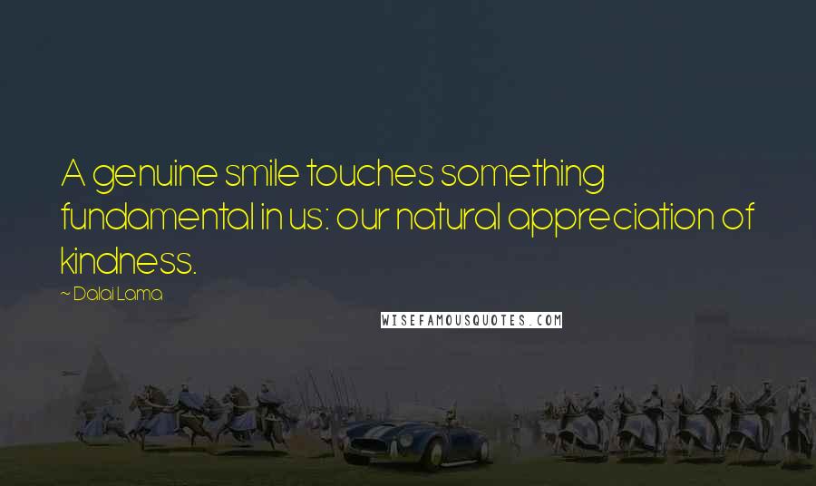 Dalai Lama Quotes: A genuine smile touches something fundamental in us: our natural appreciation of kindness.