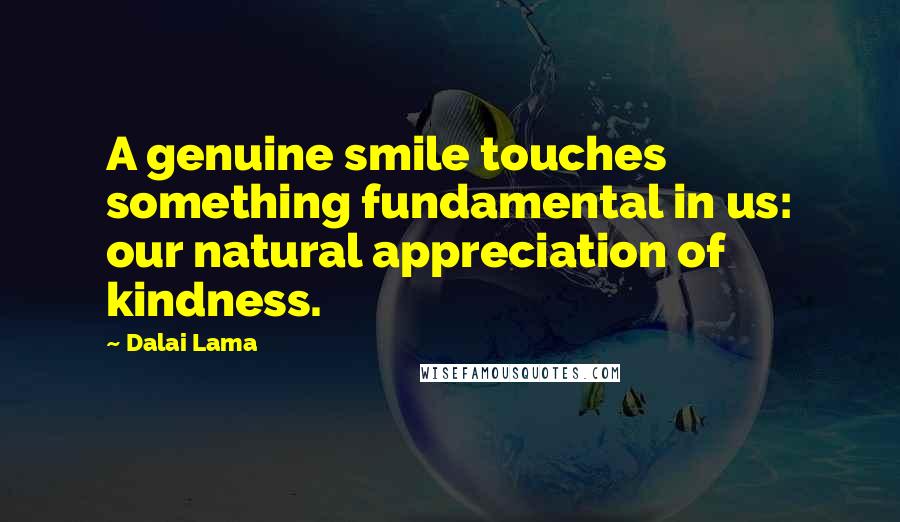 Dalai Lama Quotes: A genuine smile touches something fundamental in us: our natural appreciation of kindness.