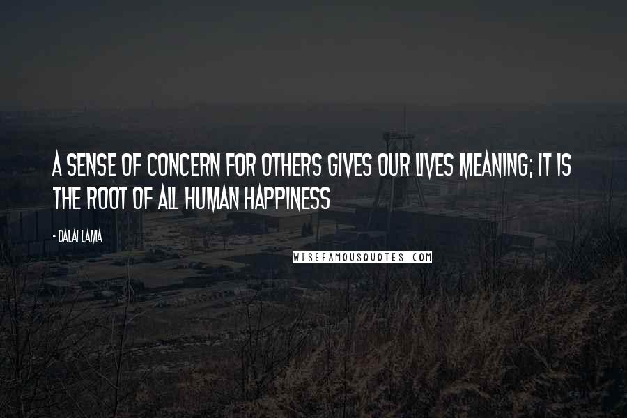 Dalai Lama Quotes: A sense of concern for others gives our lives meaning; it is the root of all human happiness