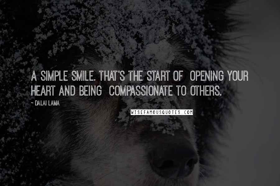 Dalai Lama Quotes: A simple smile. That's the start of  opening your heart and being  compassionate to others.