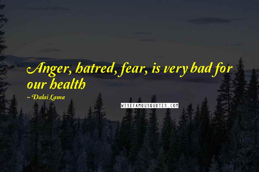 Dalai Lama Quotes: Anger, hatred, fear, is very bad for our health