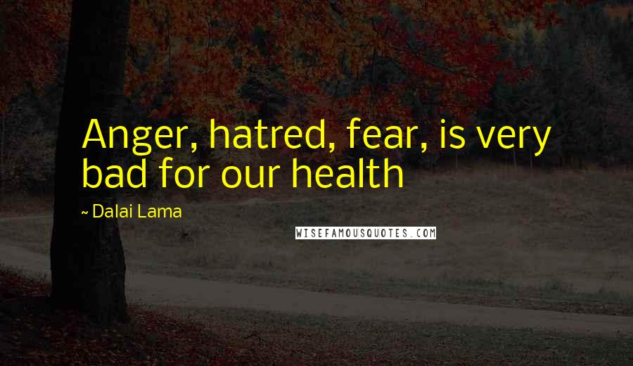 Dalai Lama Quotes: Anger, hatred, fear, is very bad for our health