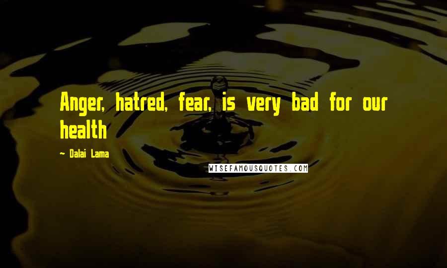 Dalai Lama Quotes: Anger, hatred, fear, is very bad for our health