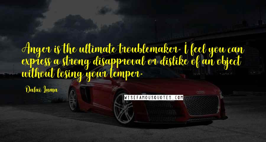 Dalai Lama Quotes: Anger is the ultimate troublemaker. I feel you can express a strong disapproval or dislike of an object without losing your temper.