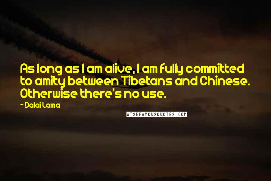 Dalai Lama Quotes: As long as I am alive, I am fully committed to amity between Tibetans and Chinese. Otherwise there's no use.