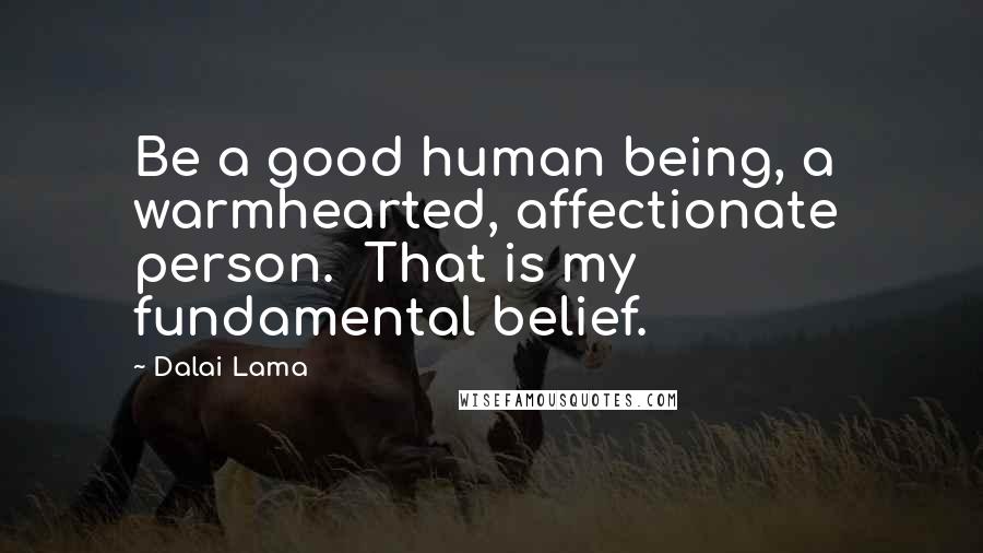 Dalai Lama Quotes: Be a good human being, a  warmhearted, affectionate person.  That is my fundamental belief.