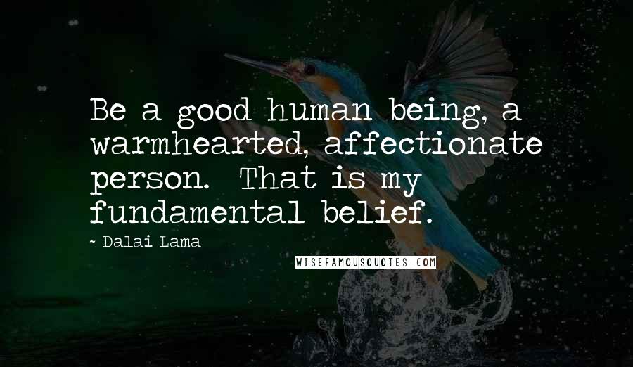 Dalai Lama Quotes: Be a good human being, a  warmhearted, affectionate person.  That is my fundamental belief.