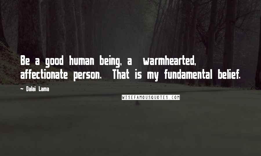 Dalai Lama Quotes: Be a good human being, a  warmhearted, affectionate person.  That is my fundamental belief.