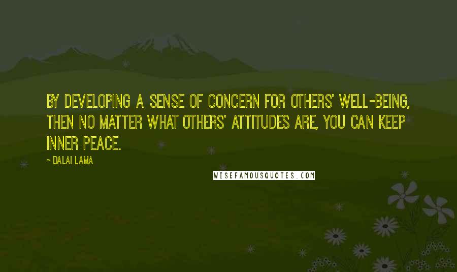 Dalai Lama Quotes: By developing a sense of concern for others' well-being, then no matter what others' attitudes are, you can keep inner peace.