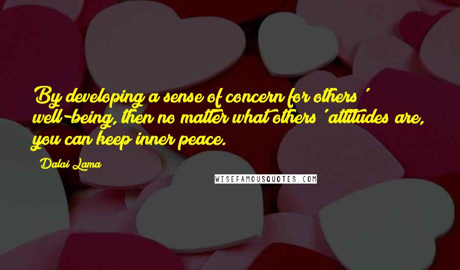 Dalai Lama Quotes: By developing a sense of concern for others' well-being, then no matter what others' attitudes are, you can keep inner peace.