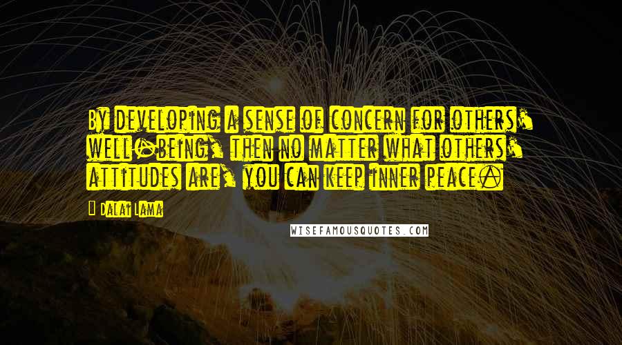 Dalai Lama Quotes: By developing a sense of concern for others' well-being, then no matter what others' attitudes are, you can keep inner peace.