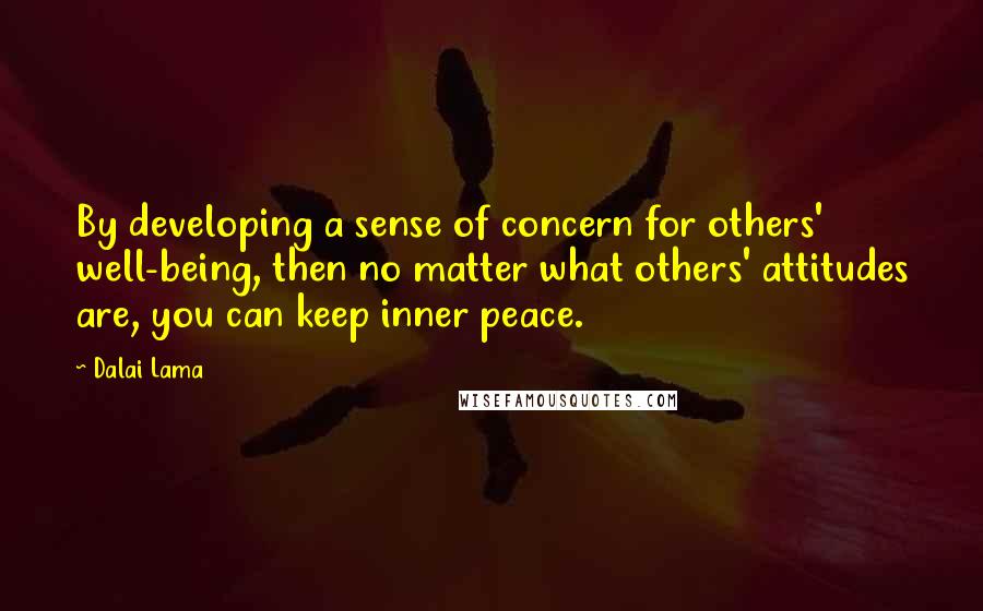 Dalai Lama Quotes: By developing a sense of concern for others' well-being, then no matter what others' attitudes are, you can keep inner peace.