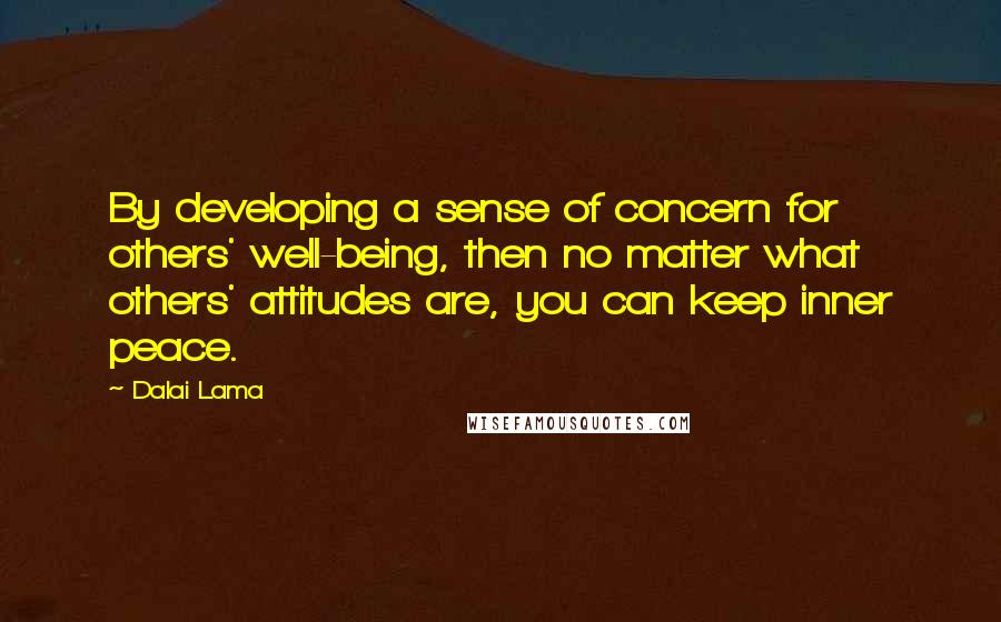 Dalai Lama Quotes: By developing a sense of concern for others' well-being, then no matter what others' attitudes are, you can keep inner peace.