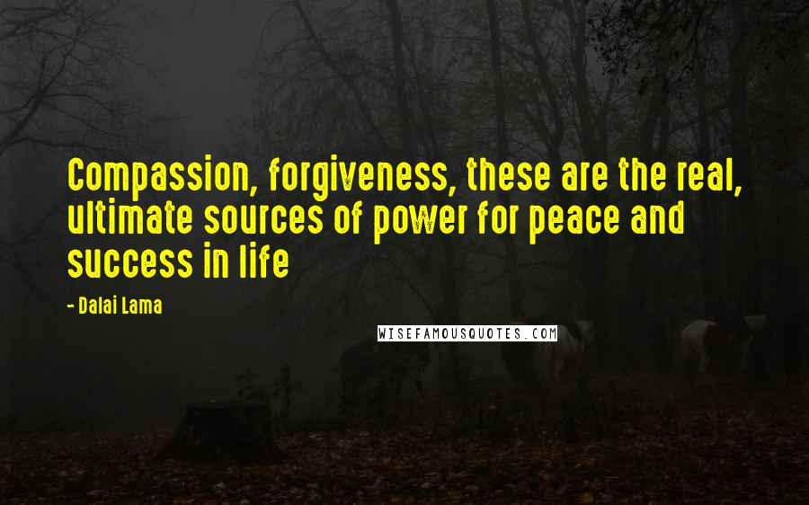 Dalai Lama Quotes: Compassion, forgiveness, these are the real, ultimate sources of power for peace and success in life