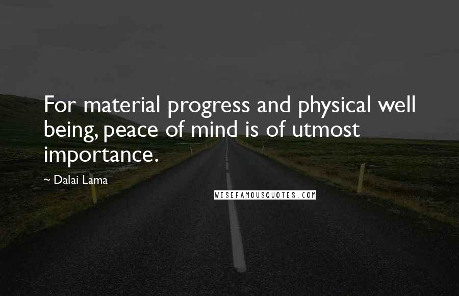 Dalai Lama Quotes: For material progress and physical well being, peace of mind is of utmost importance.