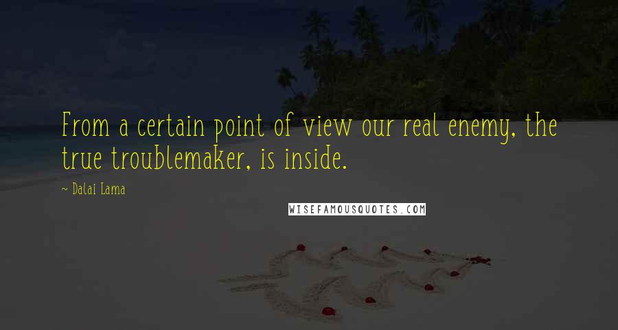 Dalai Lama Quotes: From a certain point of view our real enemy, the true troublemaker, is inside.