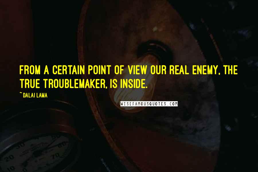 Dalai Lama Quotes: From a certain point of view our real enemy, the true troublemaker, is inside.