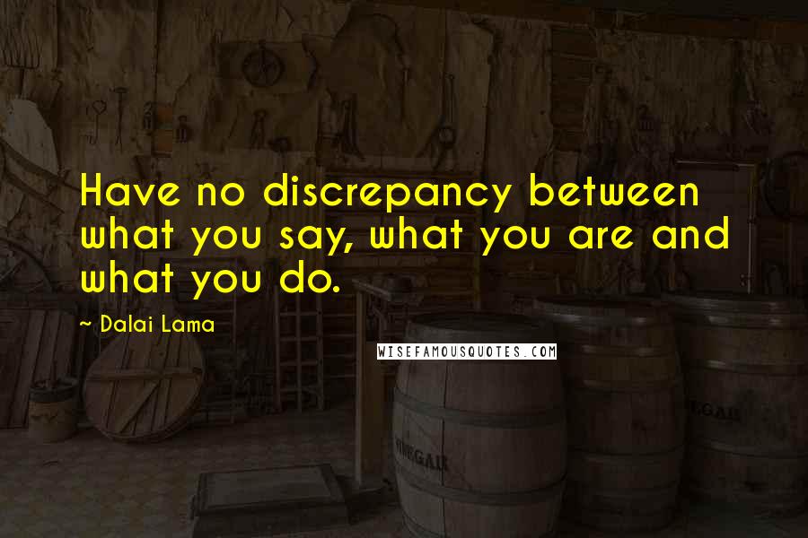 Dalai Lama Quotes: Have no discrepancy between what you say, what you are and what you do.