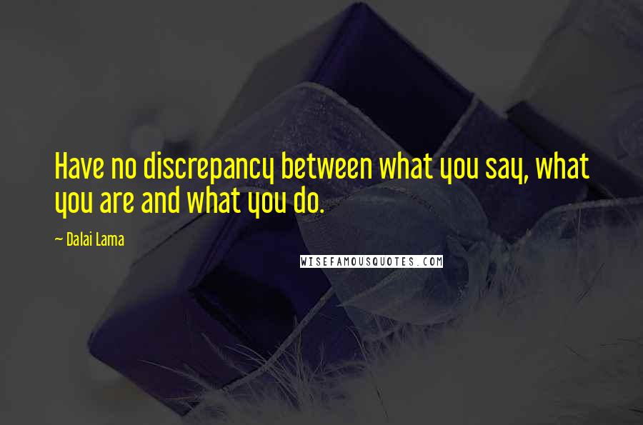 Dalai Lama Quotes: Have no discrepancy between what you say, what you are and what you do.