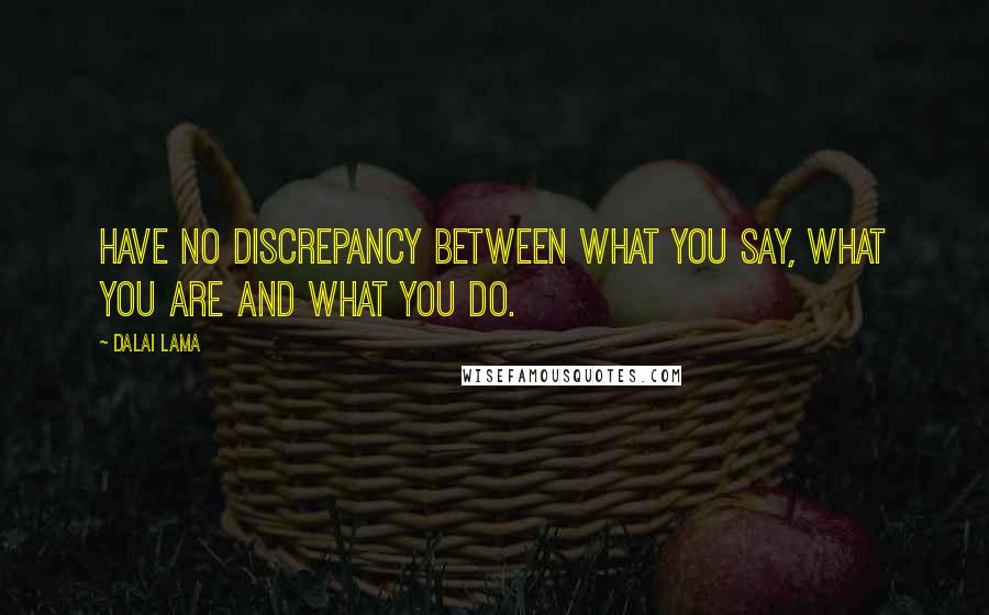 Dalai Lama Quotes: Have no discrepancy between what you say, what you are and what you do.