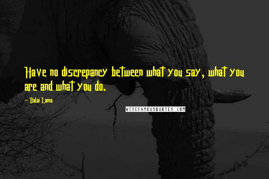 Dalai Lama Quotes: Have no discrepancy between what you say, what you are and what you do.