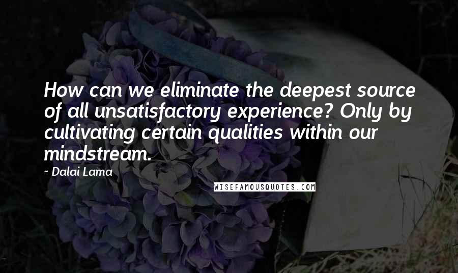 Dalai Lama Quotes: How can we eliminate the deepest source of all unsatisfactory experience? Only by cultivating certain qualities within our mindstream.