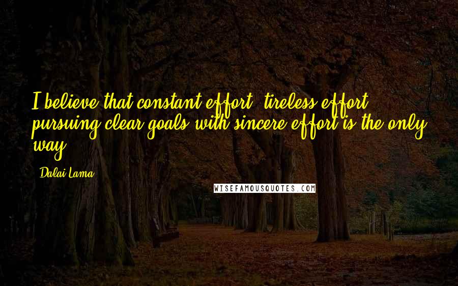 Dalai Lama Quotes: I believe that constant effort, tireless effort, pursuing clear goals with sincere effort is the only way