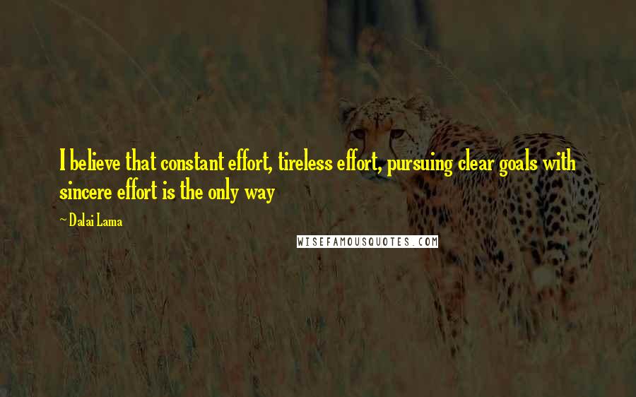 Dalai Lama Quotes: I believe that constant effort, tireless effort, pursuing clear goals with sincere effort is the only way