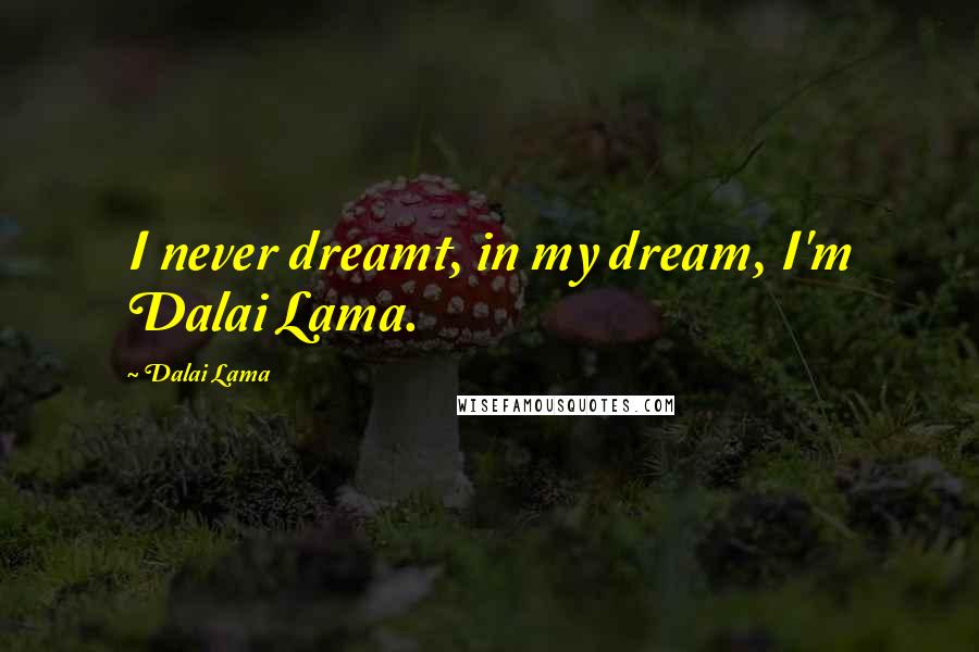 Dalai Lama Quotes: I never dreamt, in my dream, I'm Dalai Lama.