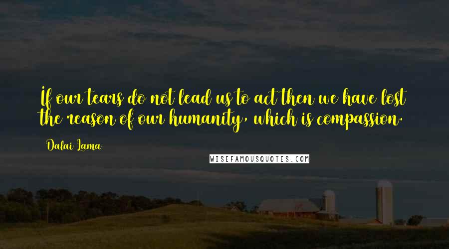 Dalai Lama Quotes: If our tears do not lead us to act then we have lost the reason of our humanity, which is compassion.