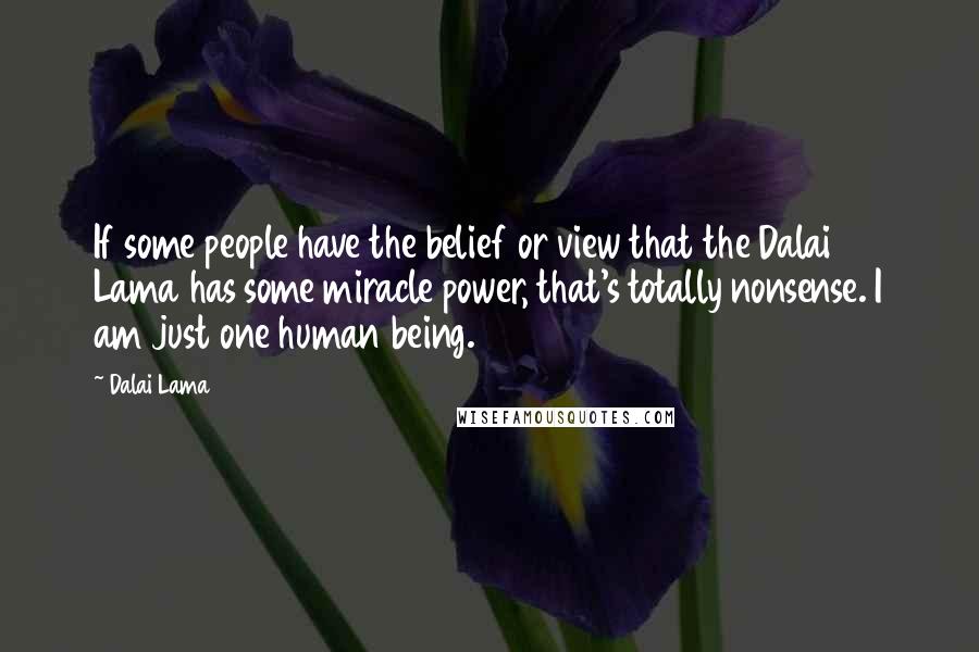 Dalai Lama Quotes: If some people have the belief or view that the Dalai Lama has some miracle power, that's totally nonsense. I am just one human being.