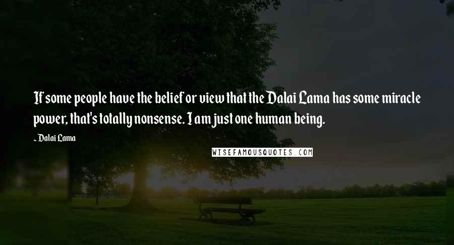 Dalai Lama Quotes: If some people have the belief or view that the Dalai Lama has some miracle power, that's totally nonsense. I am just one human being.