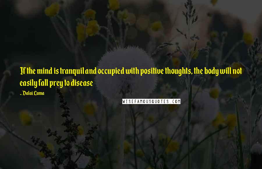 Dalai Lama Quotes: If the mind is tranquil and occupied with positive thoughts, the body will not easily fall prey to disease